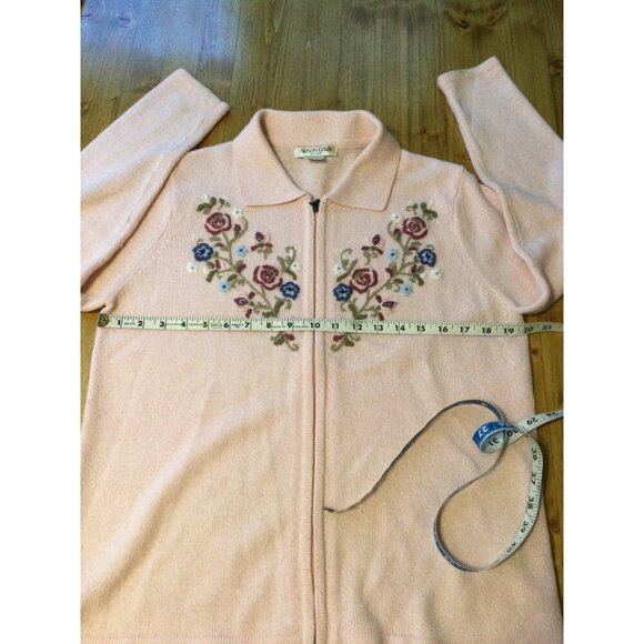 Vintage Allison Daley Petite Crewel Embroidered Floral Cardigan Zip-Up Front Lon - Picture 7 of 9